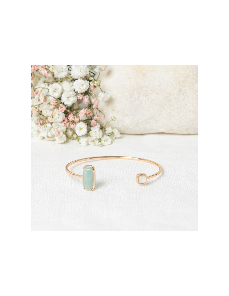 Bracelet Jonc Dorine orné de Amazonite & Nacre (3R/A692VBlj)