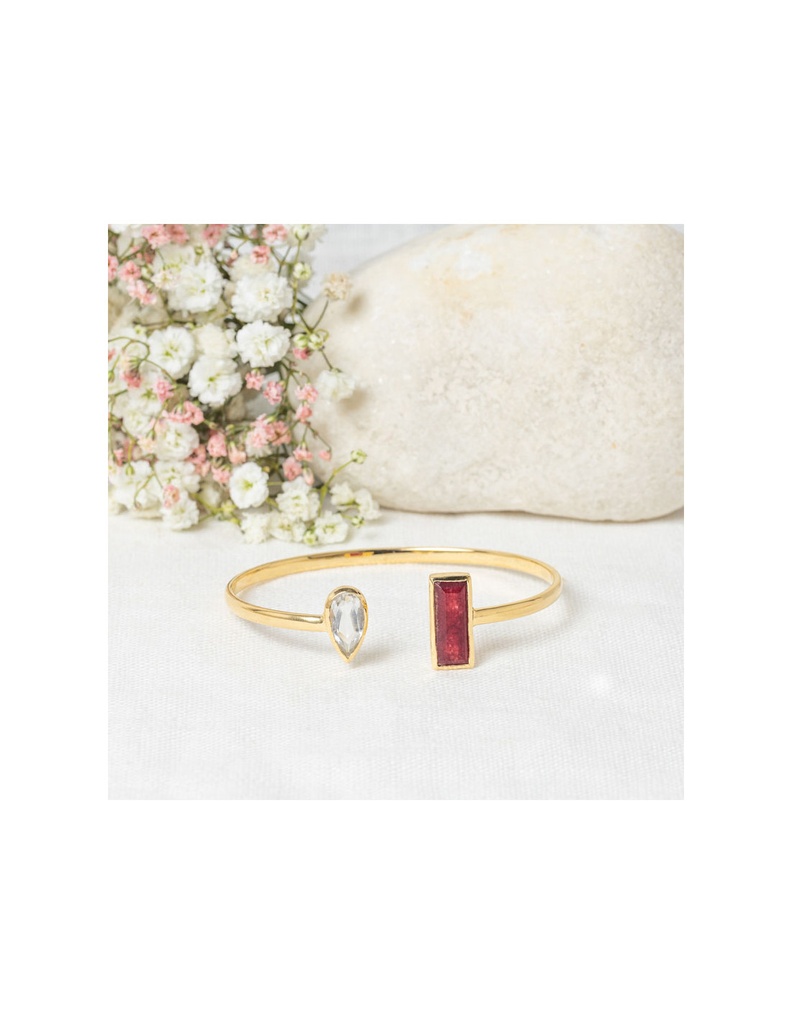 Bracelet Jonc "Anaîs" Agate rouge et Crystal (3R/C474RBlj)