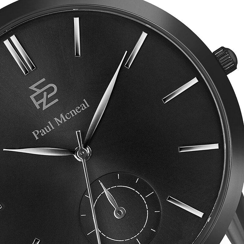 Montre Paul McNeal à quartz en cuir Noir (PBC-1020B)