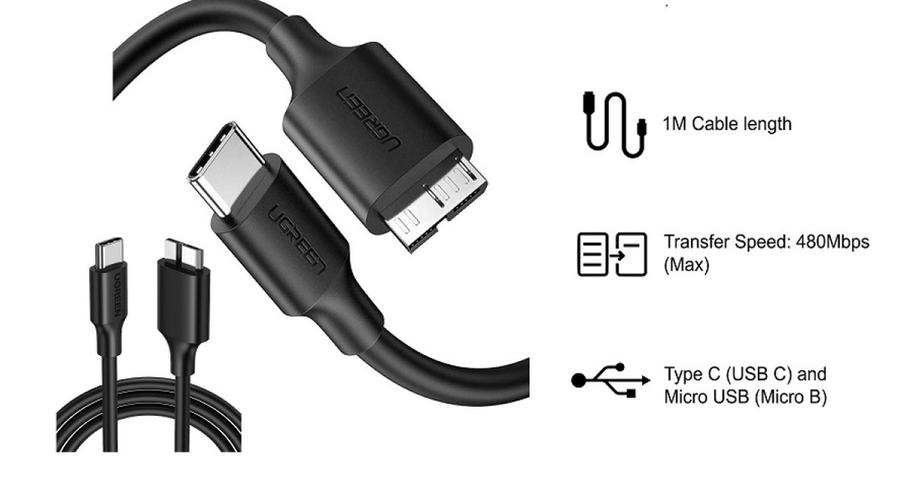 Cable Ugreen Micro USB 3.0 vers USB-C (20103)