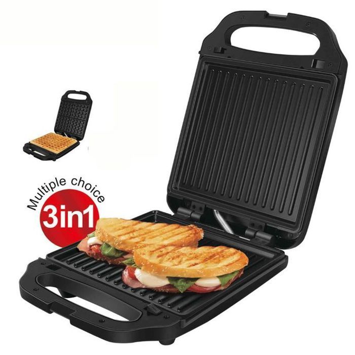 General Panini 3 En 1, Sandwich Maker Et Gaufrier, Plaques Antiadhésives, Grille viande Multifonction, 1200W