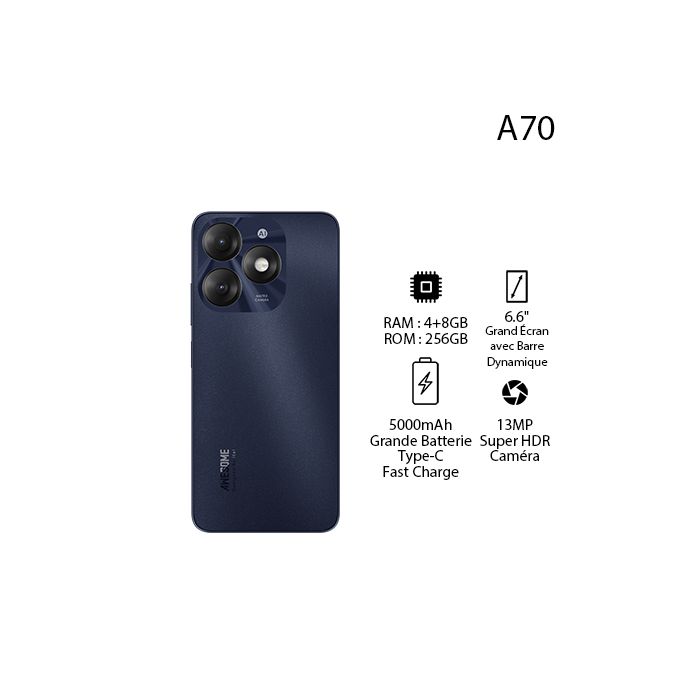 Itel A70 6.6" HD+ 12GB RAM(4+8) | 256GB ROM - 5000mAh | Starlish Black