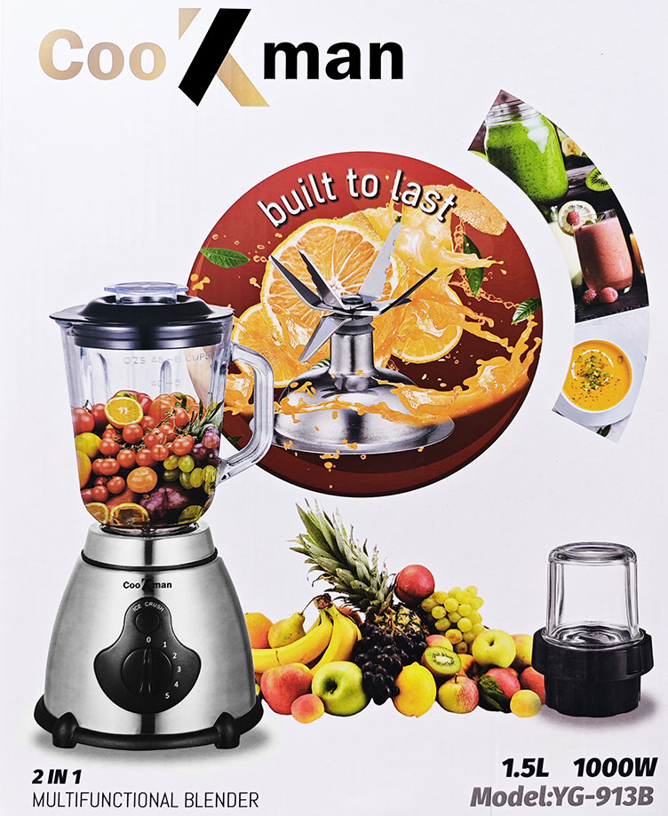 Mixeur Blender Cookman en Verre 1.5L + Moulin à épices