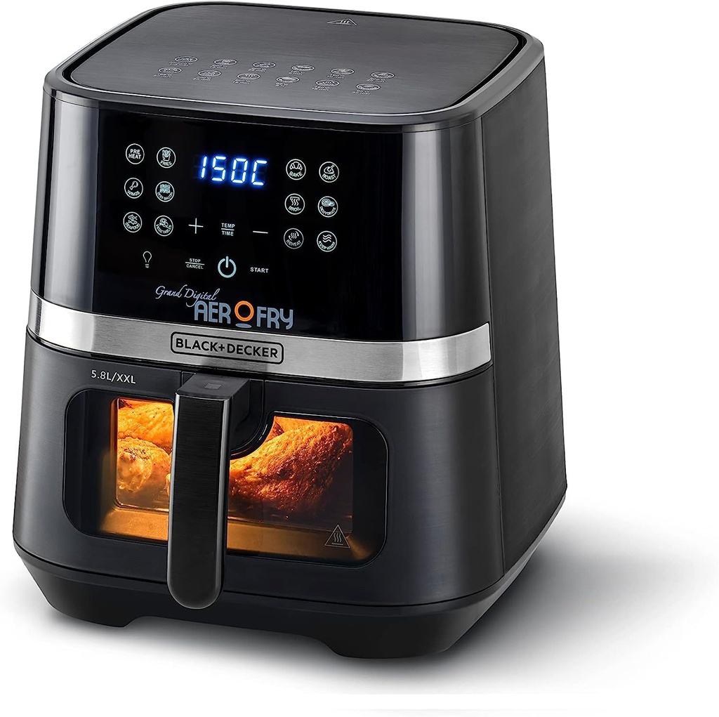 Black+Decker Aerofry Grand Digital Air Fryer, 5.6L 12 en 1 pavé tactile (AF5800-B5)