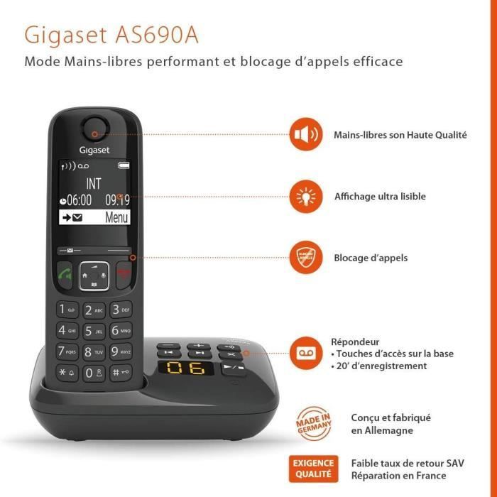 Gigaset Téléphone Fixe AS690A Trio avec répondeur