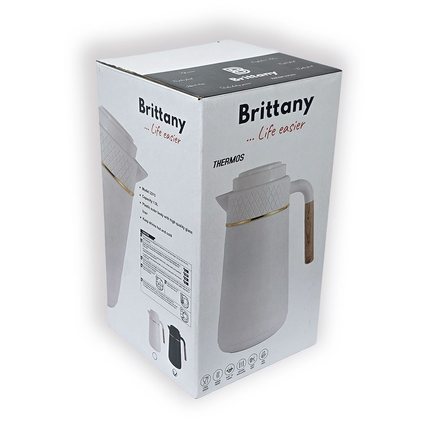 Thermos 1L, Chaud & Froid, Blanc Brittany motif