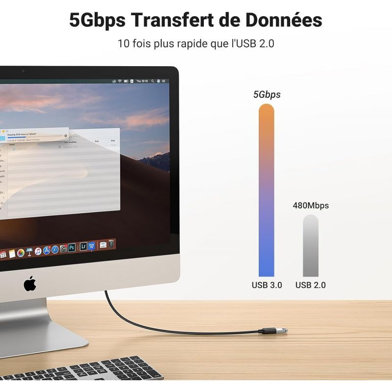 Ugreen Câble USB 3.0 vers Female USB 3.0 - 1 mètre (10368)