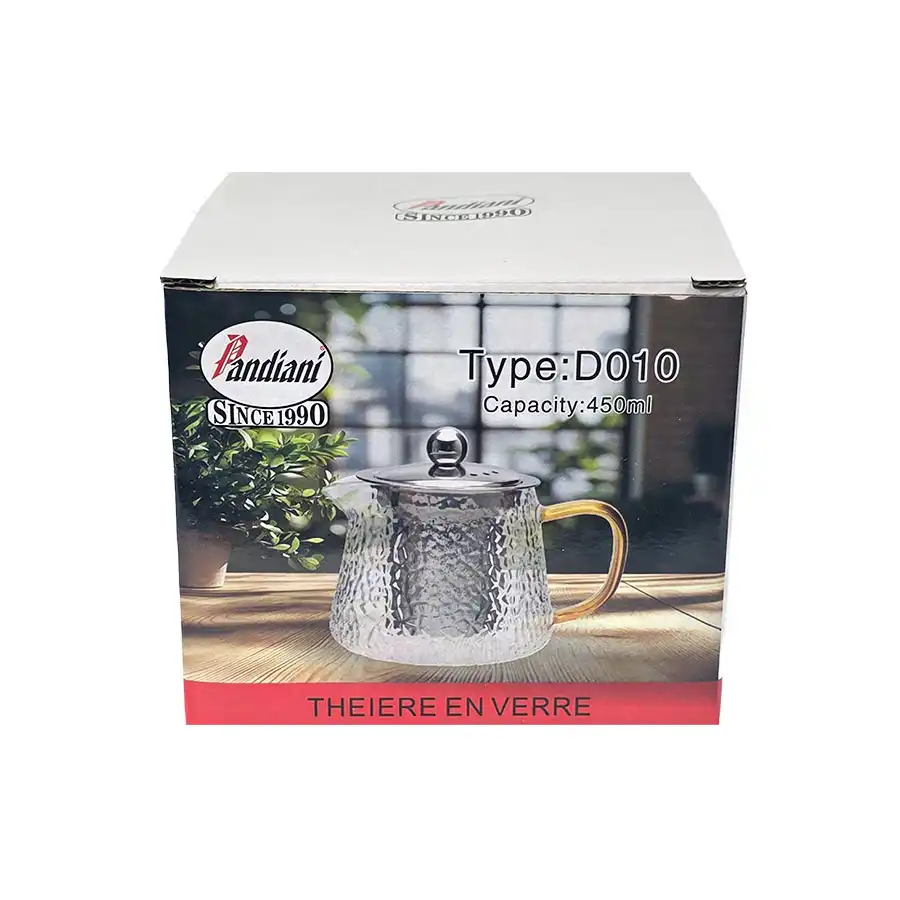 Pandiani Théière en verre - 450ml - Résistante au feu - Filtre en acier inoxydable