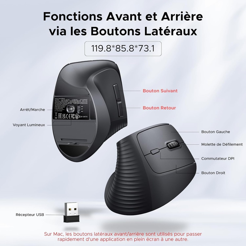 UGREEN Souris sans fil M571 vertical ergonomique 2.4ghz (55916)