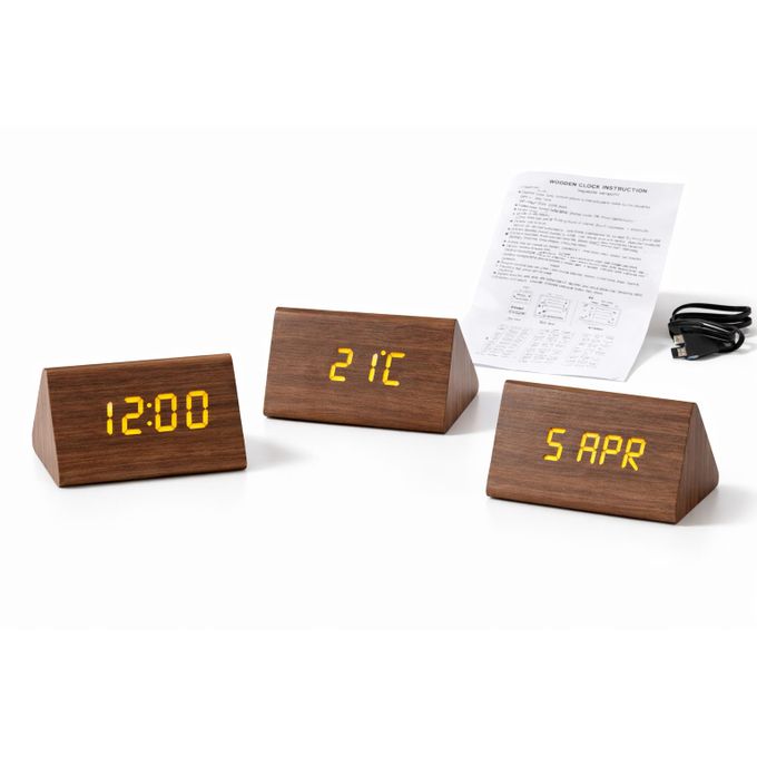 Pandiani Réveil Digital LED Effet Bois avec 3 Alarmes – Heure, Température, Date
