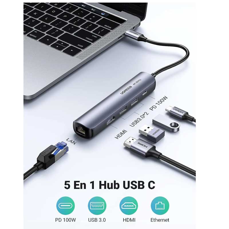 Mini Station d’accueil USB-C Ugreen 5-en-1 – HDMI 4K – PD 100W