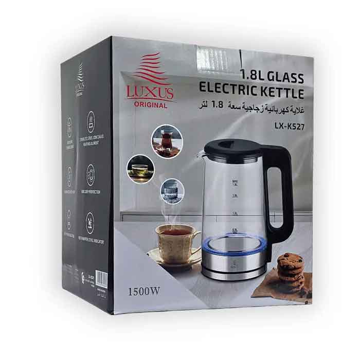 Luxus Bouilloire Électrique en Verre 1,8 Litre – 1500W – Éclairage LED Bleu – Arrêt Automatique – Design Inox & Verre