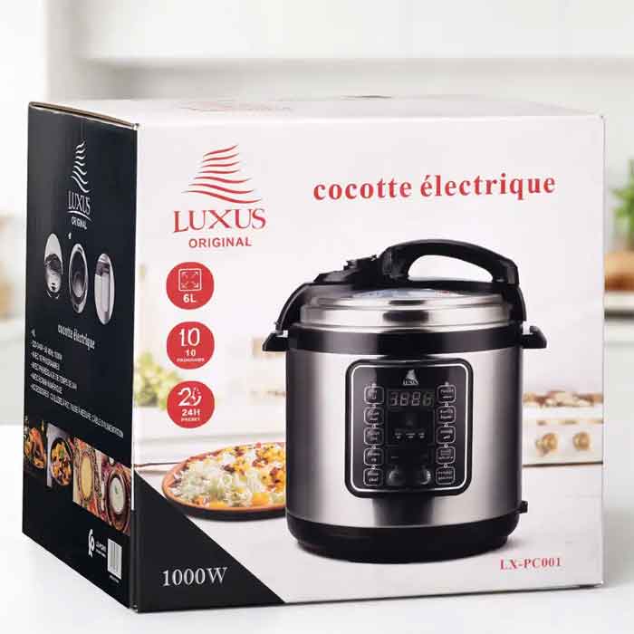Autocuiseur multicuiseur électrique intelligent Luxus LX-PC001 de 6 litres couleur inox et noir avec écran digital - Bazarcom Maroc.