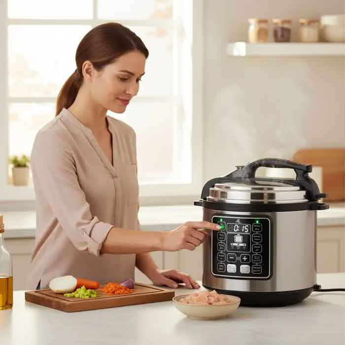 Autocuiseur multicuiseur électrique intelligent Luxus LX-PC001 de 6 litres couleur inox et noir avec écran digital - Bazarcom Maroc.