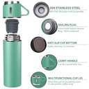 Bouteille thermos isotherme verte Luxus TL500V de 500 ml avec ses trois tasses de partage alignées - Maroc
