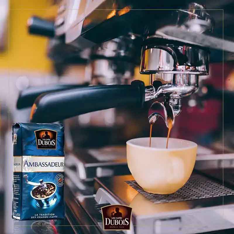 Paquet de café torréfié en grains Les Cafés Dubois mélange Ambassadeur 250g avec valve fraîcheur - Bazarcom Maroc