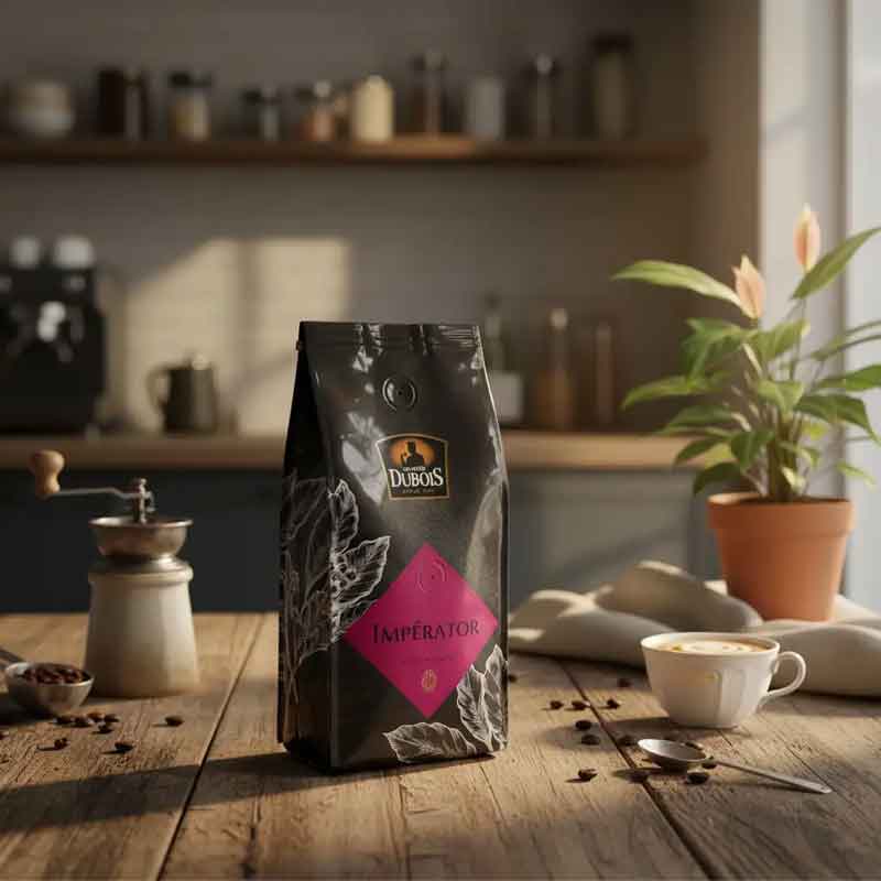 Paquet de café torréfié en grains Les Cafés Dubois mélange Impérator 250g avec valve de fraîcheur - Bazarcom Maroc