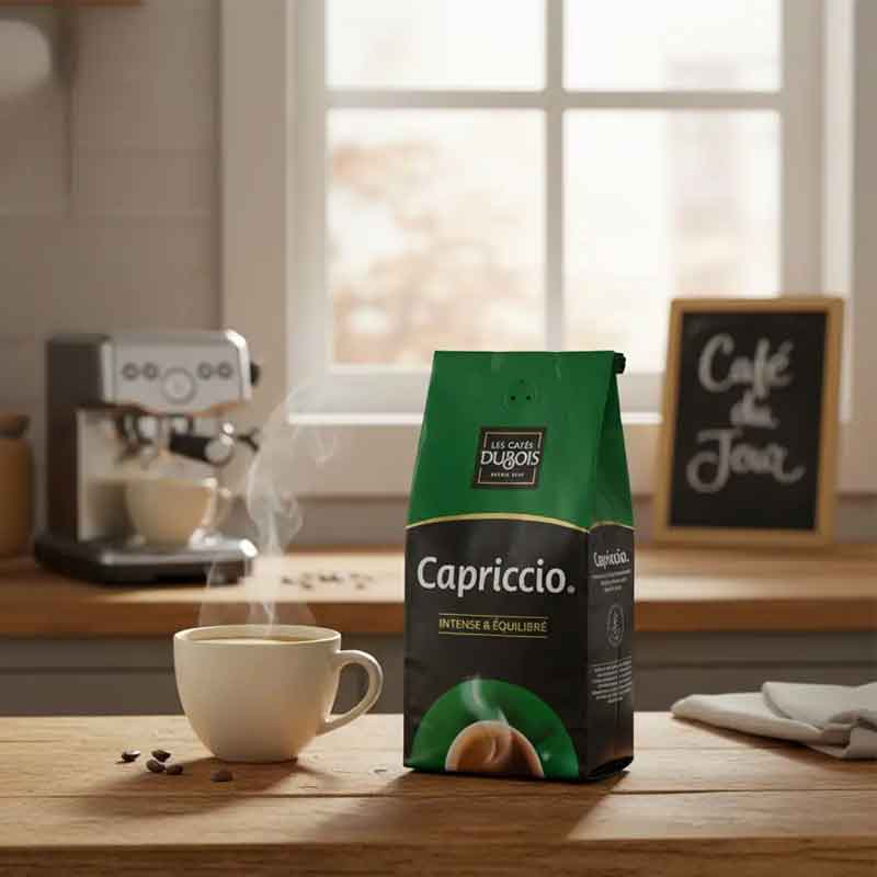 Paquet brique de café moulu sous vide Les Cafés Dubois Capriccio Intense Équilibré 200g - Bazarcom Maroc