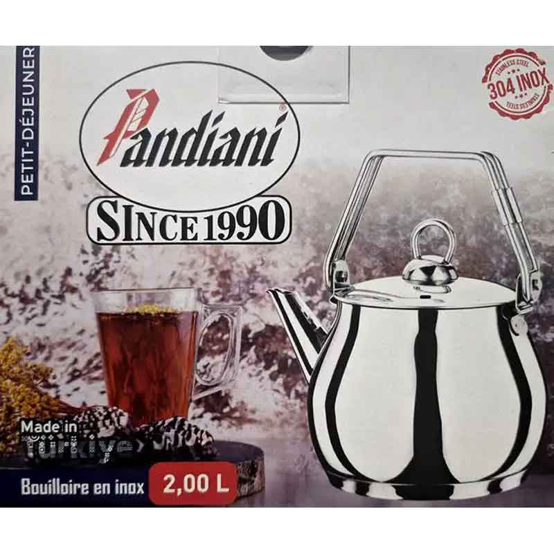 Bouilloire traditionnelle Pandiani 2 litres en acier inoxydable avec poignée isolante - Bazarcom Maroc