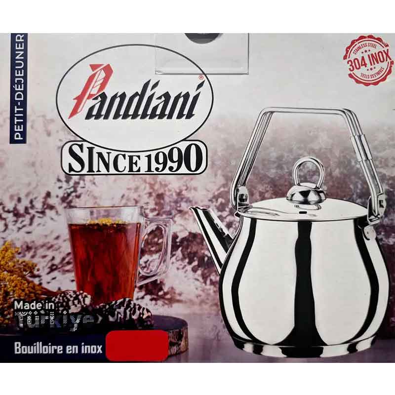 Bouilloire traditionnelle Pandiani 2 litres en acier inoxydable avec poignée isolante - Bazarcom Maroc