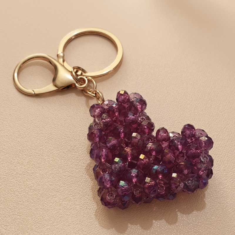 Porte-clés DORÉA fait main couleur purple en perles effet cristal, charme de sac élégant et léger avec mousqueton doré
