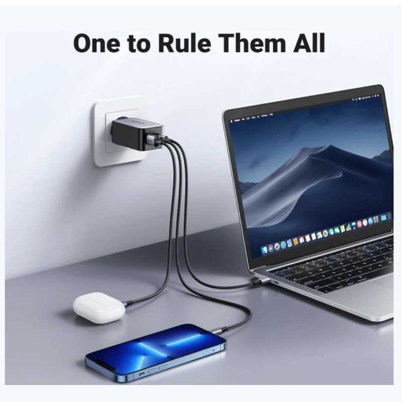 Chargeur mural UGREEN Nexode 65W GaN 3 ports USB-C / USB-A