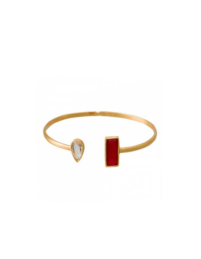 Bracelet Jonc Moonstone ' Anaîs' Agate rouge et Crystal (3R/C474RBlj)
