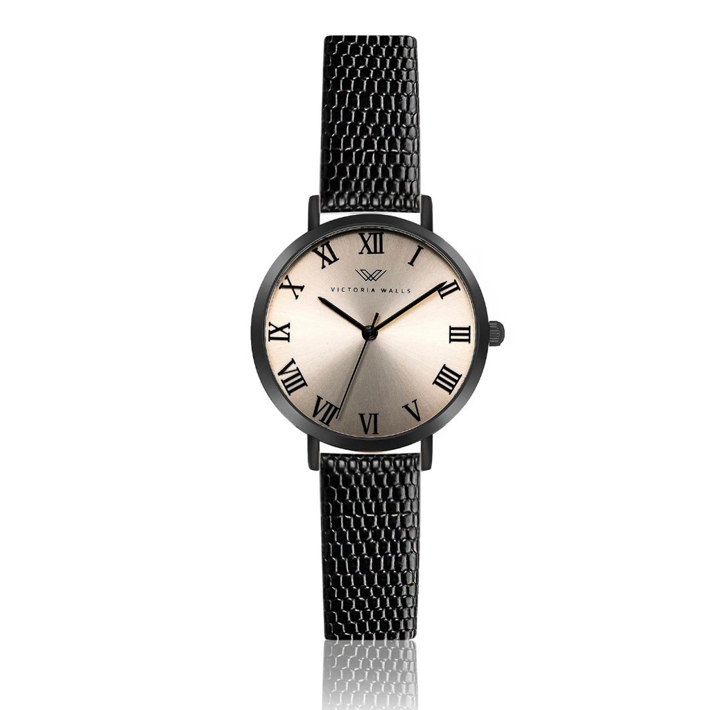 Montre Victoria Walls en cuir noir (VAT-B052.14B)