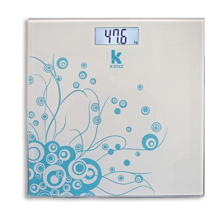 Kenz Pèse Personnes Électronique en verre trempé | max 150 kg | Balance Electronique Bleu
