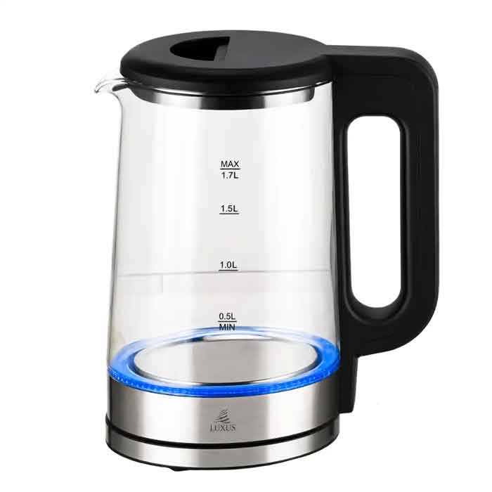 Luxus Bouilloire Électrique en Verre 1,8 Litre – 1500W – Éclairage LED Bleu – Arrêt Automatique – Design Inox & Verre