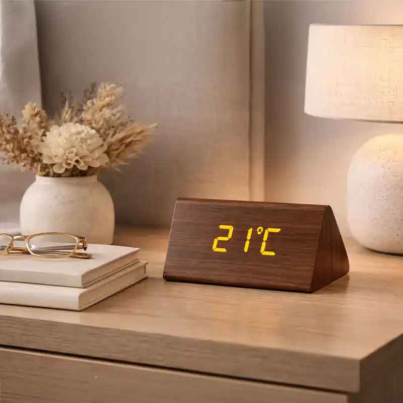 Pandiani Réveil Digital LED Effet Bois avec 3 Alarmes – Heure, Température, Date