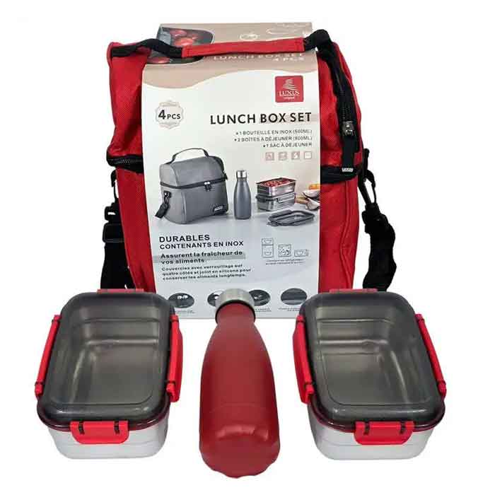 Lunch Box Isotherme Luxus LBT4R en Inox Rouge (Ensemble de 4 Pièces)