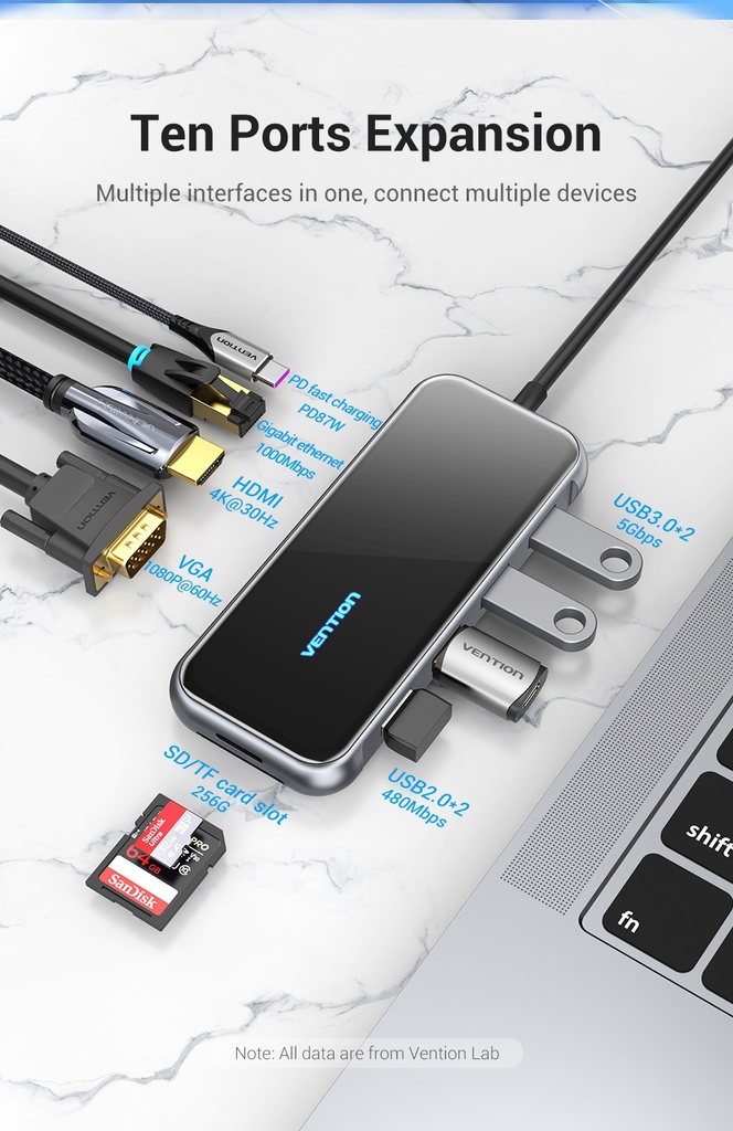 Station d'accueil Vention USB-C multifonction 10 en 1