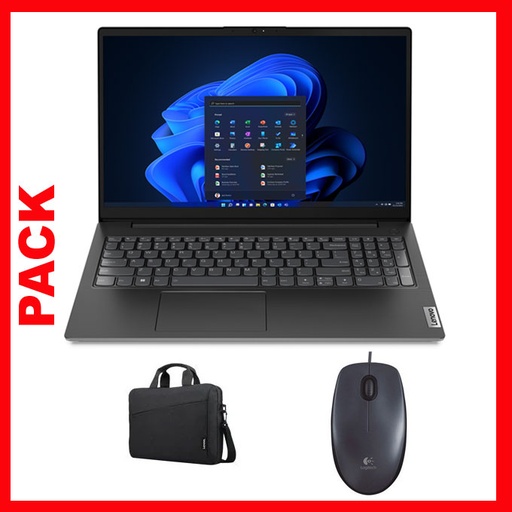 Ordinateur Portable Lenovo V15 i3 4/256Go SSD + Sacoche Lenovo + Souris Logitech