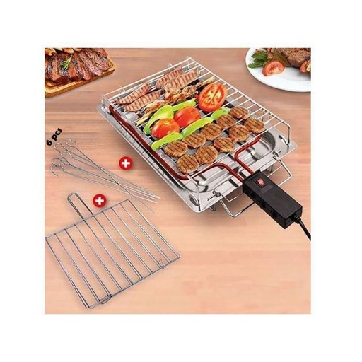 [LR-107BC] Barbecue électrique inoxydable + Grille viande + 6 Brochettes