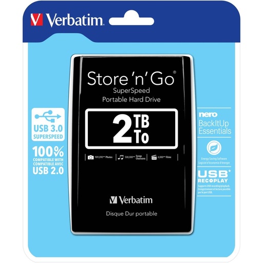 [053177-833] Disque dur externe 2To Verbatim Store 'n' Go 5400 RPM, USB 3.0