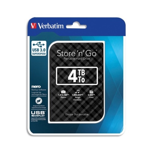 [053223-833] Disque dur externe 4To Verbatim Store 'n' Go 5400 RPM, USB 3.0