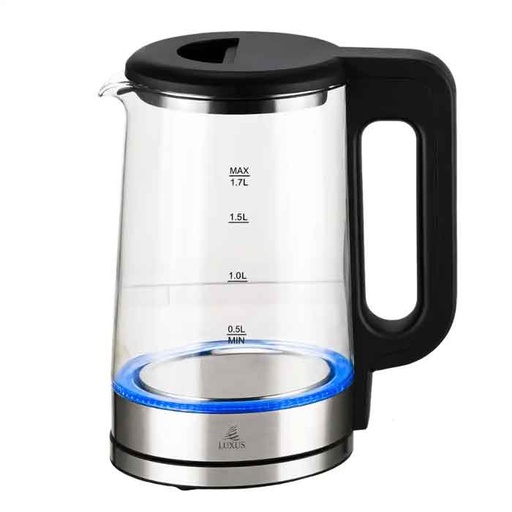 [LX-K527] Luxus Bouilloire Électrique en Verre 1,8 Litre – 1500W – Éclairage LED Bleu – Arrêt Automatique – Design Inox & Verre