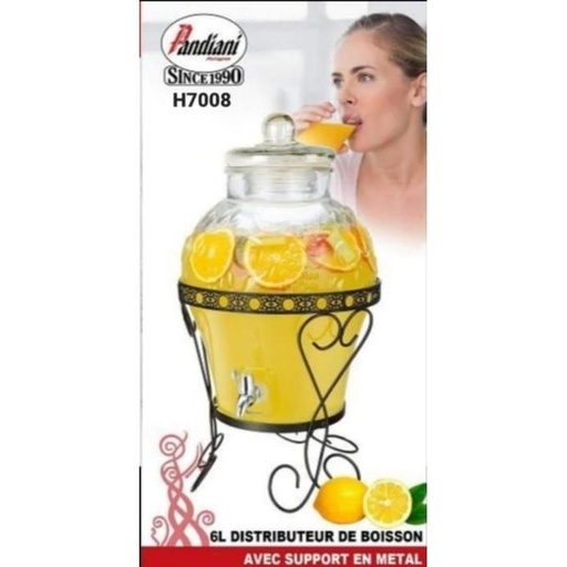 [H7008] Pandiani Distributeur de boisson 6 Litres avec support en metal