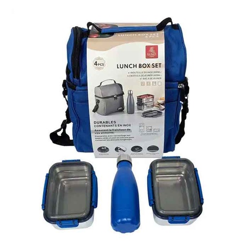 [LBT4B] Lunch Box Isotherme Luxus LBT4B en Inox Bleu (Ensemble de 4 Pièces)