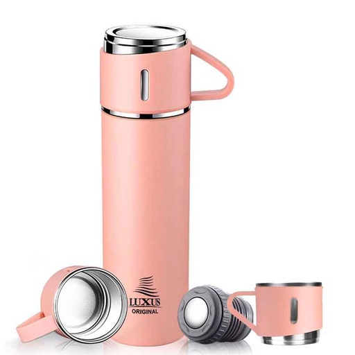 [TL500R] Thermos Bouteille Isotherme Luxus TL500R avec 3 Tasses Rose 500ml